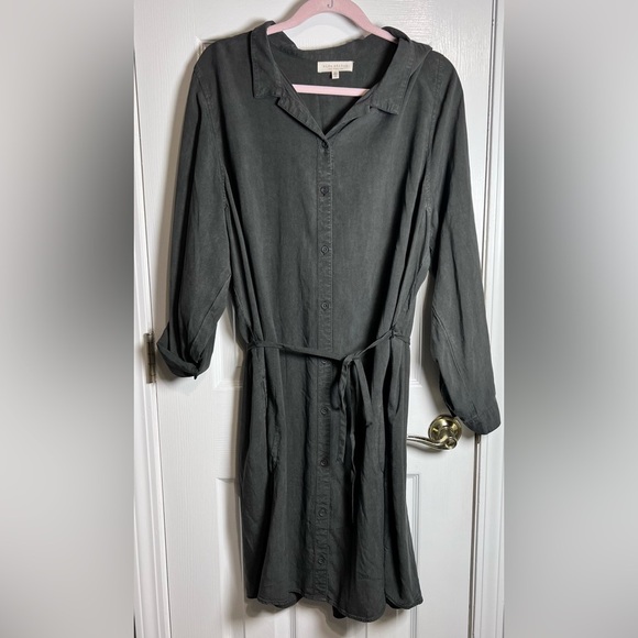 Side Stitch Los Angeles Women’s XL Button Up Charcoal Dress w/collar & pockets - Picture 1 of 7